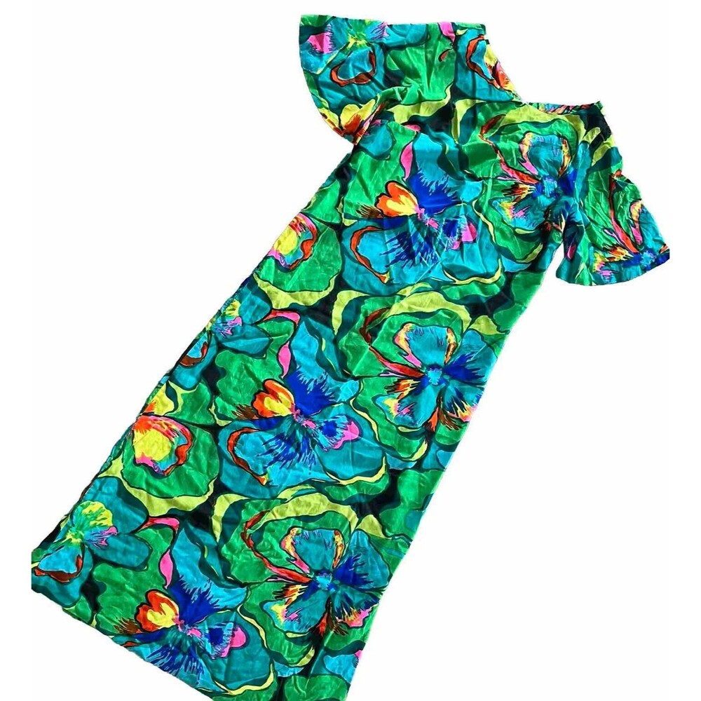 RARE 60s 70s Vintage Made In Hawaii Psychedelic Floral Maxi Big Colorful Print